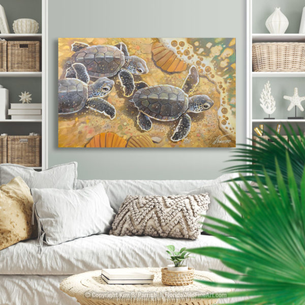 Baby Sea Turtle Art, Hatchling Sea Turtle Painting, Copyright Kim B. Parrish