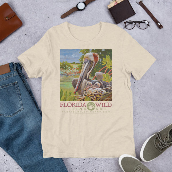 This beautiful Pelican T-Shirt features your favorite wildlife fine art by Kim B. Parrish, only available from Florida Wild Fine Art!